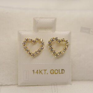14K Solid Gold Heart Stud Earrings With Zirconia • Fine Jewelry.